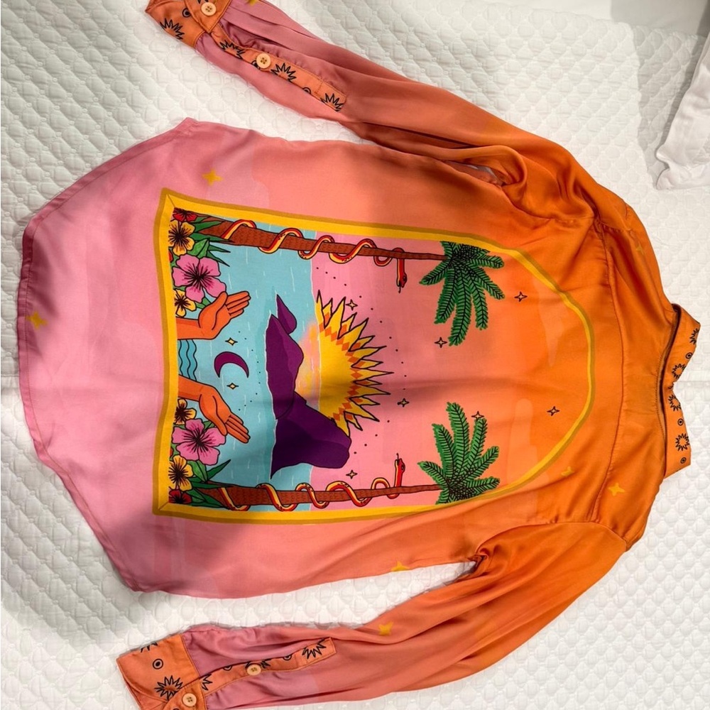 Vibrant Orange and Pink Graphic Shirt